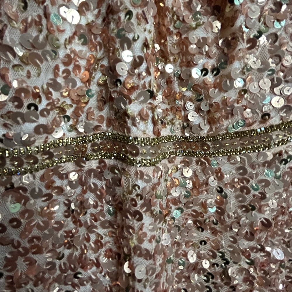 Mac Duggal Rose Gold Sequin Halter Evening Gown - Picture 4 of 9